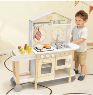 Bộ đồ chơi nhà bếp gỗ kết hợp quầy bán kem di động